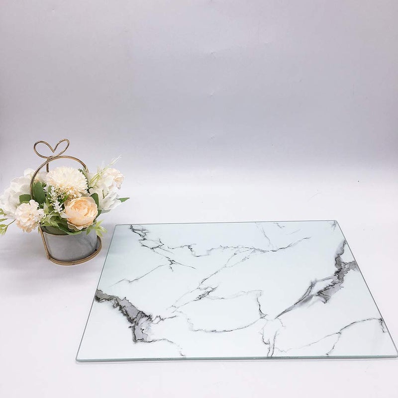 VASUHOME Glass Cutting Board, 16 * 12 inch Set of 1 Tempered Glass Cutting Board, Decorative Square Marble Chopping Board for Kitchen, Scratch, Heat, Shatter Resistant Cutting Mat, White - Image 5